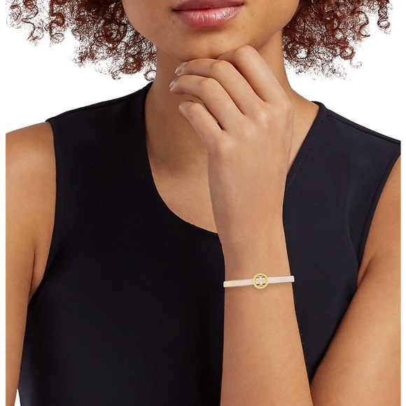 Tory Burch Miller 18K-Gold-Plated, Enamel, & Leather Wrap Bracelet - Picture 2 of 10